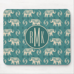 Monogram   Elephant Teal Caravan Pattern Mouse Pad