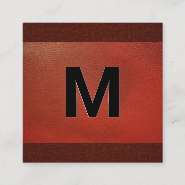 Monogram | Emboss Lettering Red Leather Square Business Card (Front)