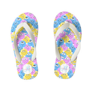 Monogram - Emoji Design Funny Pastel Faces Kid's Thongs