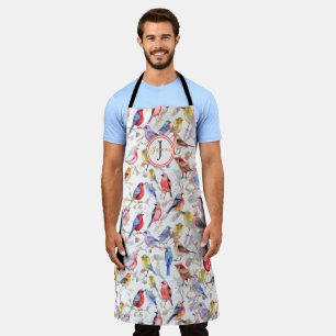 Monogram Enchanting Watercolor Birds Pattern Apron