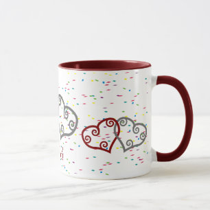 Monogram engagement hearts with sparkles mug