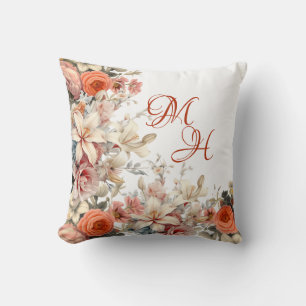 Monogram English Garden Vintage Floral Throw Pill Cushion