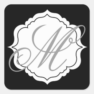 Monogram Envelope Seal Favour Stickers Black, Whit