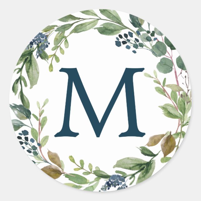 Monogram Envelope Seals Navy Greenery (Front)