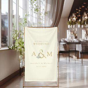 Monogram, Eucalyptus Ampersand, Beige & Gold Banner