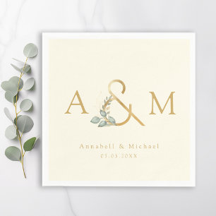 Monogram, Eucalyptus Ampersand, Beige & Gold Napkin