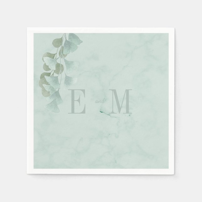 Monogram Eucalyptus Foliage Chic Wedding Napkin (Front)
