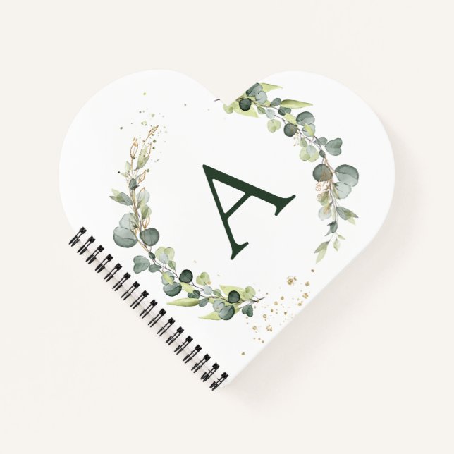 Monogram Eucalyptus Green White Botanical Notebook (Front)