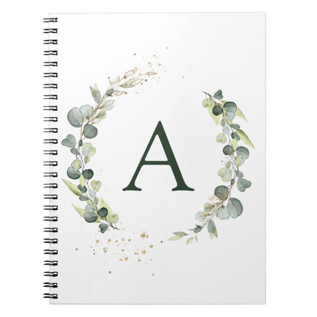 Monogram Eucalyptus Green White Botanical Notebook (Front)