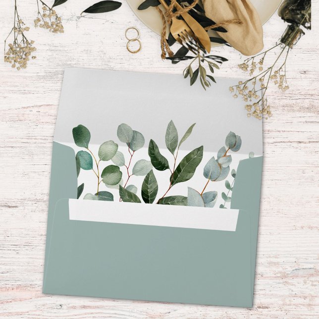 Monogram Eucalyptus Greenery Address Wedding Envelope (In situ)