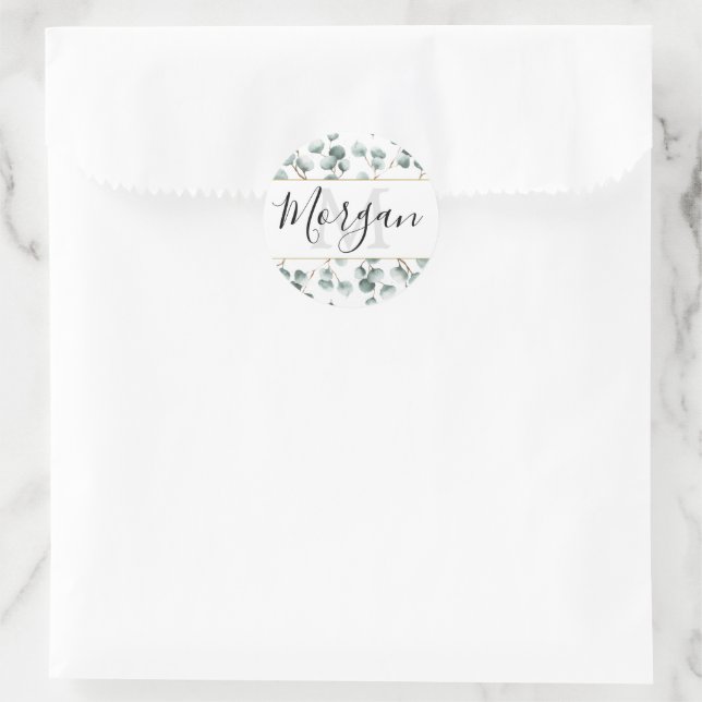 Monogram Eucalyptus Greenery Favour Stickers (Bag)