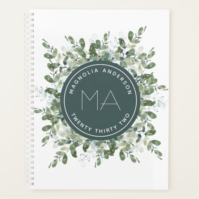 Monogram Eucalyptus Greenery Name Year Planner (Front)