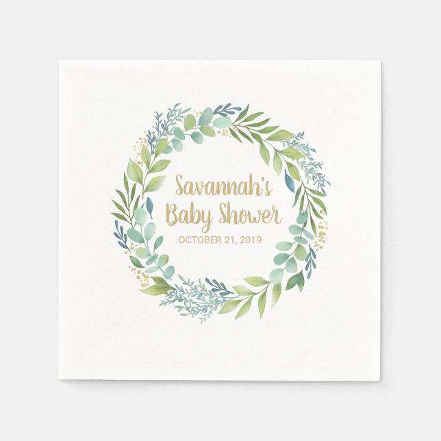 Monogram Eucalyptus Greenery Wreath Baby Shower Napkin (Front)