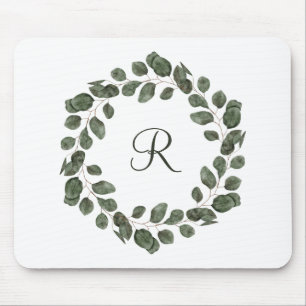 Monogram Eucalyptus Leaves Elegant Modern Mouse Pad