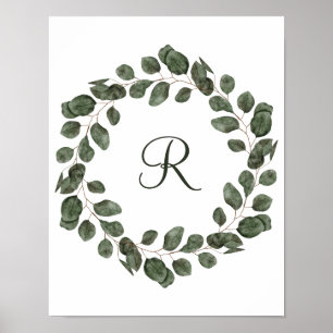 Monogram Eucalyptus Leaves Elegant Modern  Poster