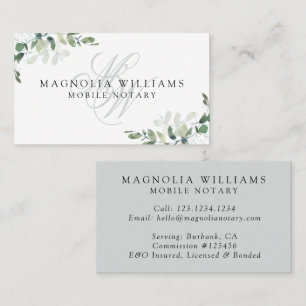 Monogram Eucalyptus Mobile Notary Business Card
