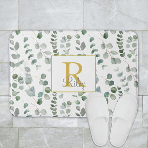 Monogram Eucalyptus Pattern Bath Mat