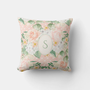 Monogram Eucalyptus Rustic Floral Sage Green Cushion