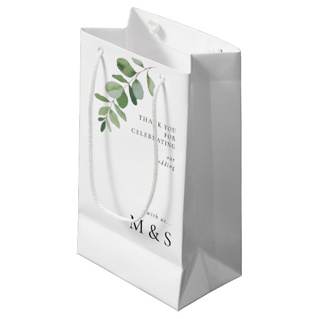 Monogram Eucalyptus Thanks Wedding Favour Gift Bag (Front Angled)