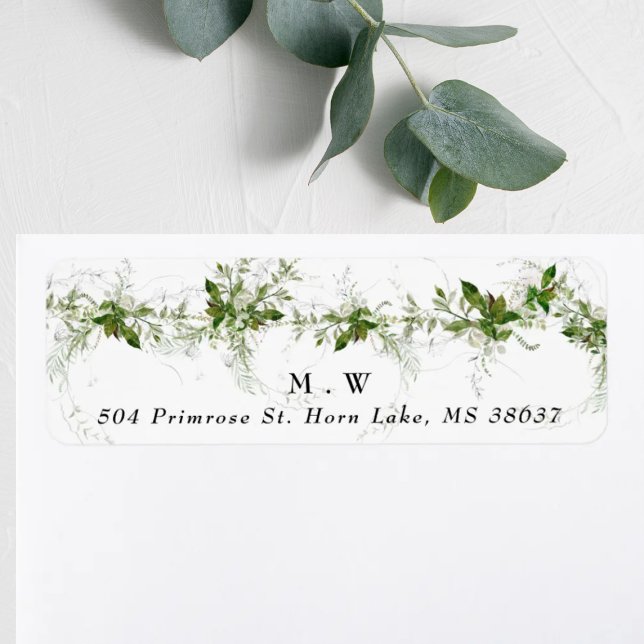 Monogram Eucalyptus Wreath Wedding Envelope Return Address Label (Creator Uploaded)