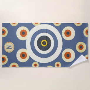 Monogram Evil Eye Retro Elegant Beach Towel