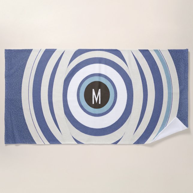 Monogram Evil Eye Retro Trendy Holiday Beach Towel (Front)
