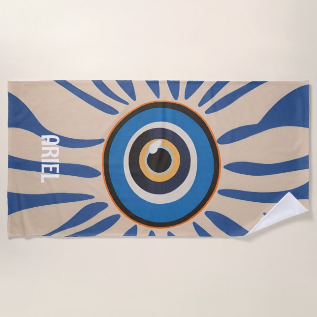 Monogram Evil Eye Vintage Retro Beach Towel (Front)