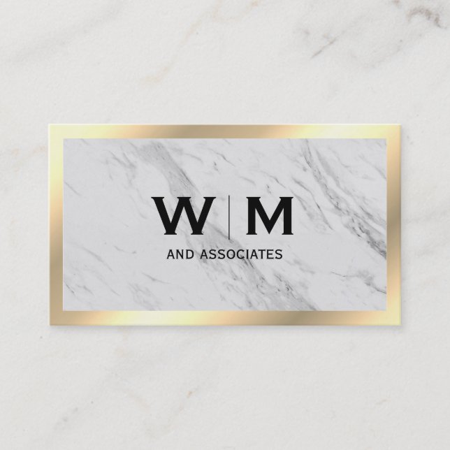 Monogram Executive Gold Frame Marble Business Card (Front)