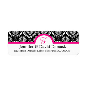 Monogram F Damask White Address Labels
