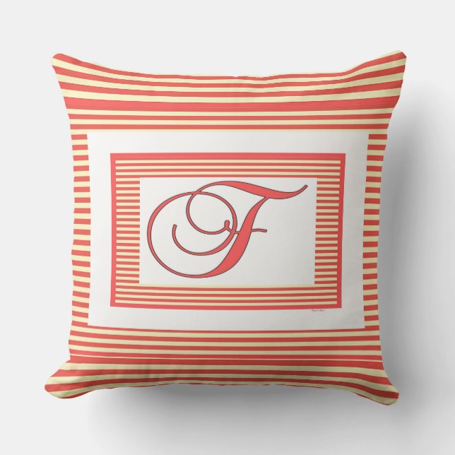 Monogram F Family Crest Initial Outdoor Pillow (Front)