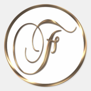 Monogram F Faux Bronze Classic Round Sticker