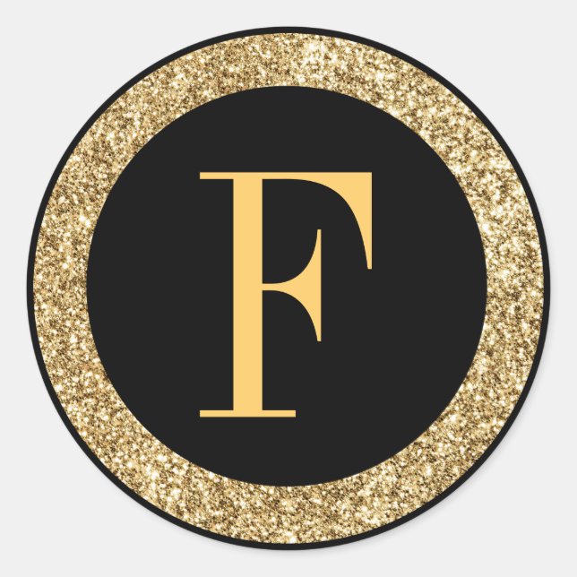 Monogram F gold Classic Round Sticker (Front)