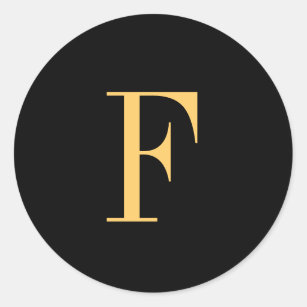 Monogram F gold-coloured on black background Classic Round Sticker