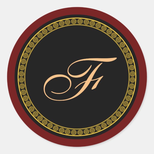Monogram "F" gold-coloured script Classic Round Sticker (Front)