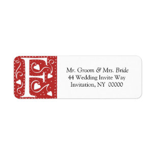 Monogram F Hearts Red White Wedding Colours Return Address Label
