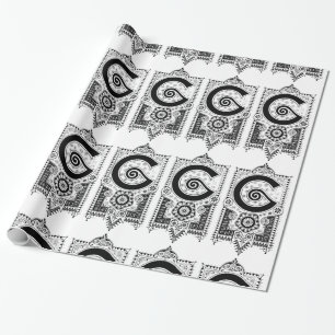 Monogram F Initial Black and White Art Deco Wrapping Paper