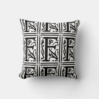 Monogram F Initial Black and White Floral Pattern Cushion
