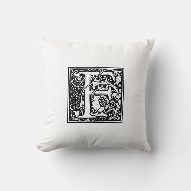 Monogram F Initial Black and White Floral Pattern Cushion (Front)