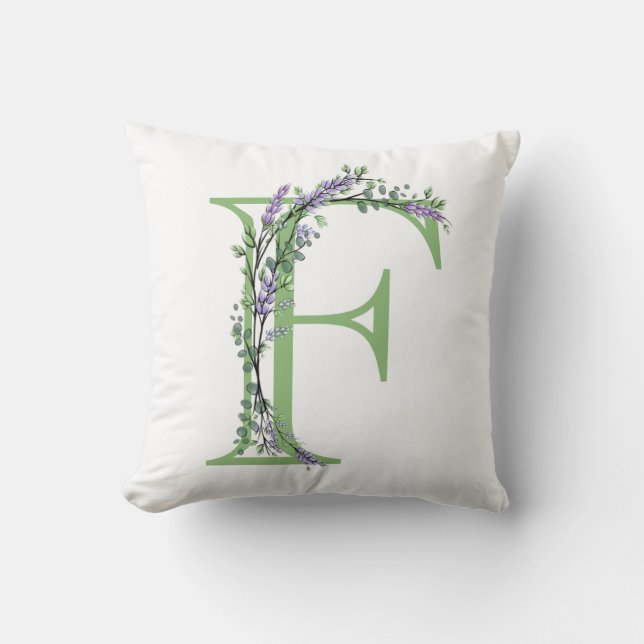 Monogram F Lavender Eucalyptus Cushion (Front)