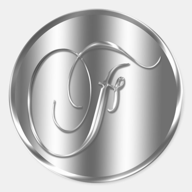 Monogram F Silver Colour Wedding Invitation Holida Classic Round Sticker (Front)