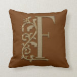 Monogram F Woodland Brown Family Wedding, Birthday Cushion<br><div class="desc">Grand Monogram F In Gold Throw Pillow Shown on a Woodland Brown - Choose Your Initial Letter Pillow Then customise to ANY Background Colour! Family, Wedding, Birthday, House Warming New Home, Anniversary, Graduation, Monogram Magic Gift Idea for Family and Friends! 2 sizes available See more Grand MONOGRAM Magic items at...</div>