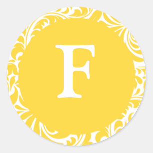 Monogram F Yellow Wedding Monograms Invitation Sti Classic Round Sticker