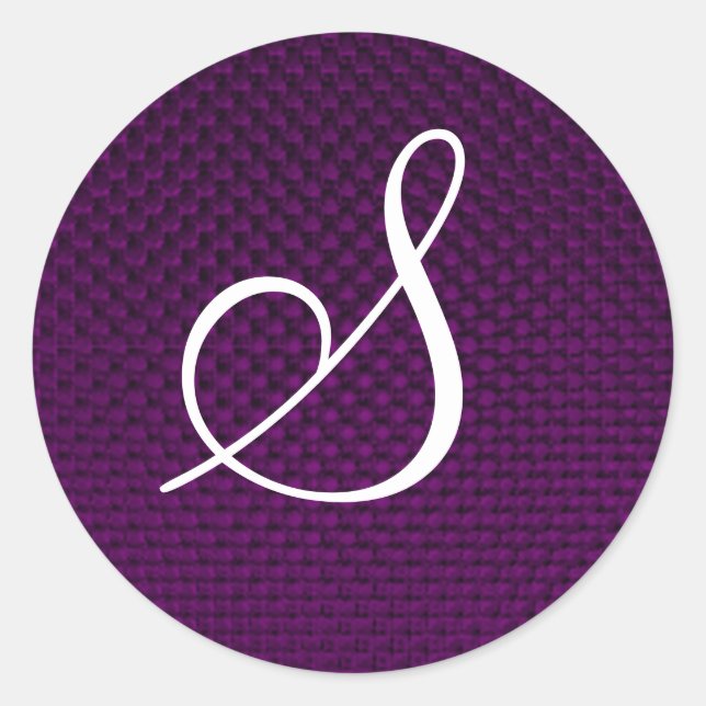 Monogram Fabric Design (Purple) Classic Round Sticker (Front)