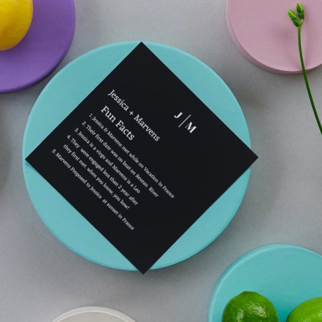 Monogram Facts About The Newlyweds black wedding Napkin (Creator Uploaded)