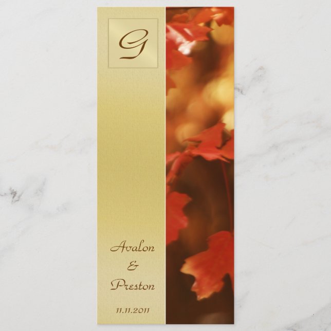 Monogram Fall Leaf  Wedding Program Invitation (Front)
