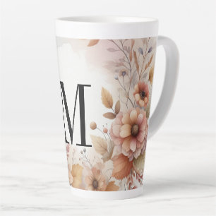 Monogram Fall leaves and flowers watercolor Latte Mug
