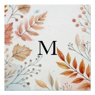 Monogram Fall leaves watercolor pastel colour Poster
