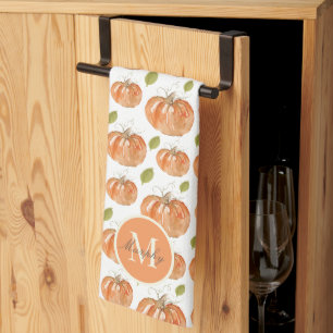 Monogram Fall Pumpkin Patch Tea Towel
