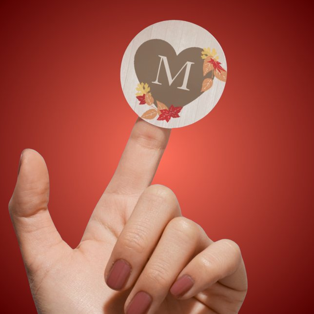 Monogram Fall Wedding or Bridal Shower Stickers (Fall Leaves Monogram Heart Stickers for Fall Wedding, Fall in Love Bridal Showers & More!)