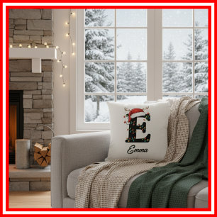 Monogram Family Christmas Antlers Santa Hat  Cushion